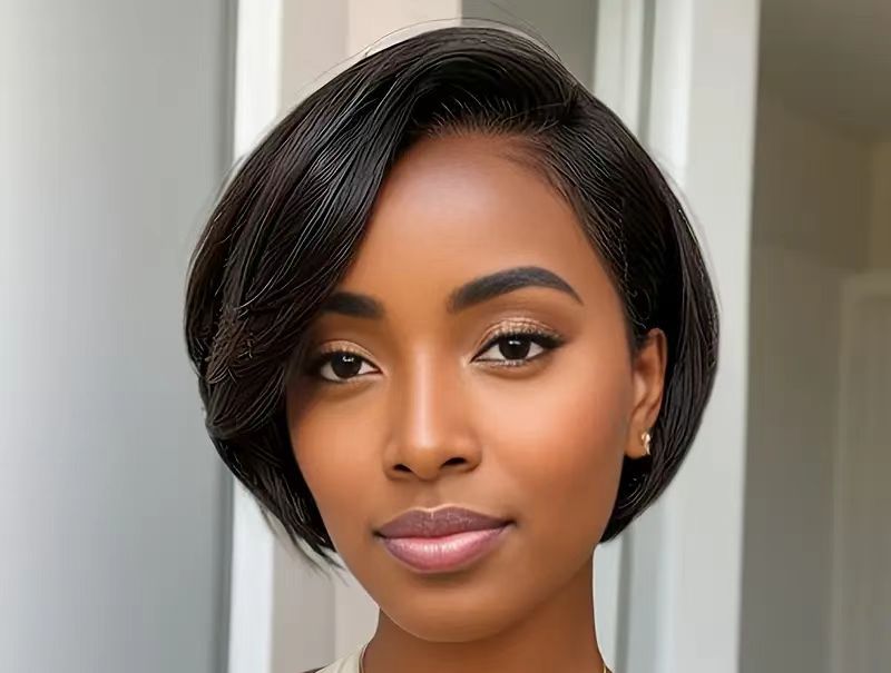 Front Transparent Lace, Female Short Straight Hair Non-toxic Wig Human Hair,