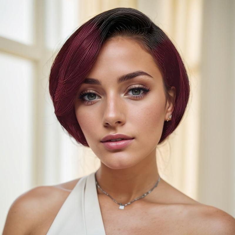 Front Transparent Lace, Female Short Straight Hair Non-toxic Wig Human Hair,