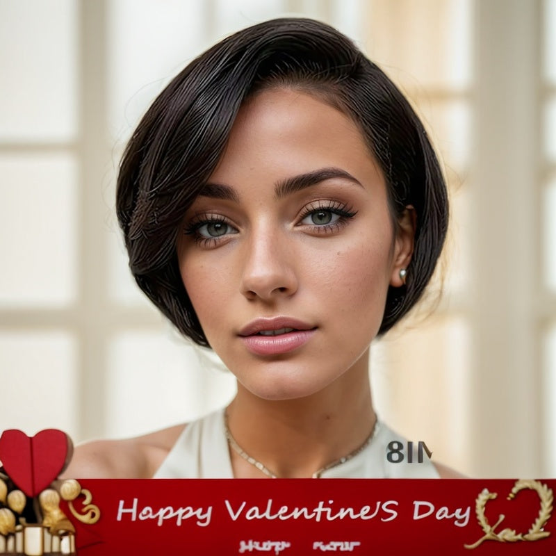 Front Transparent Lace, Female Short Straight Hair Non-toxic Wig Human Hair,